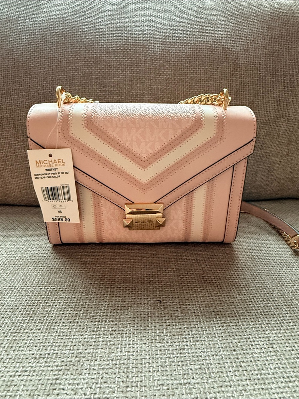 Michael Kors Blush Quilted Chevron Crossbody with Gold Hardware